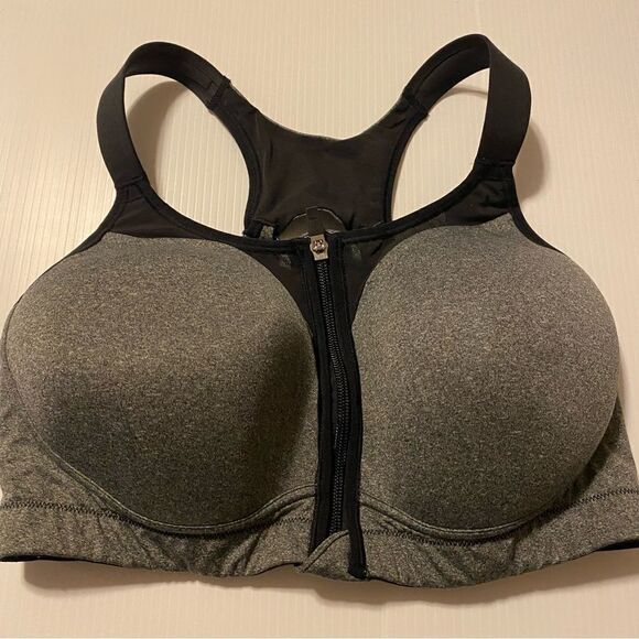 Calia by Go All Out Front Zip Sports Bra high intensity gray black 36DD - Picture 4 of 11